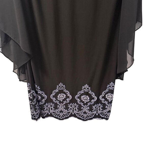 Xscape 20W Dress With Sheer Flutter Sleeves & Beaded Floral Embroidery - Picture 9 of 12